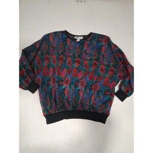 Vtg 80s 90s Womens Knit Sweater Colorful Floral XXL Top Notch Grannycore Funky